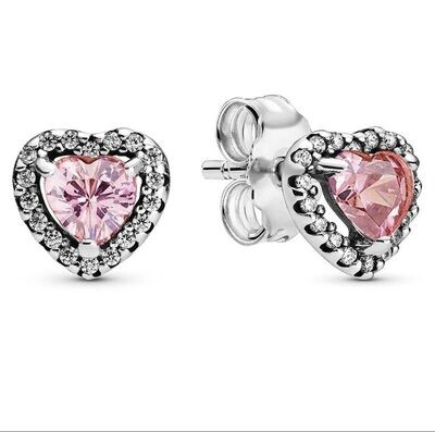 SPARKLING PINK HEART CRYSTAL SILVER PANDORA WOMENS EARRINGS S925 ALE