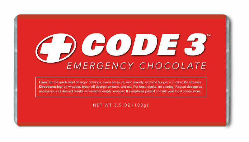 Code 3 Emergency Chocolate Bar, Flavor: Milk Chocolate