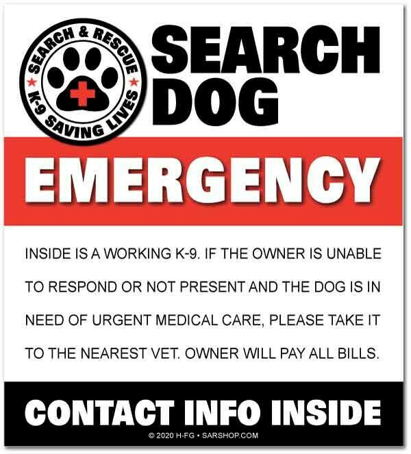 Window Decal (Reflective): SEARCH DOG EMERGENCY