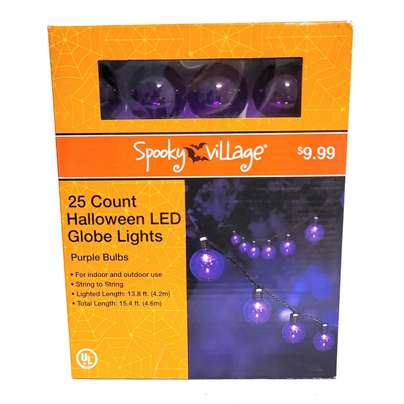 Spooky Village™ 25 Count Halloween LED Globe Lights: Purple Bulbs