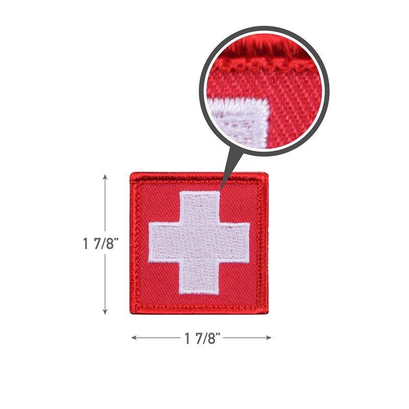 Embroidered Patch: White Cross on Red Square - Hook Backing