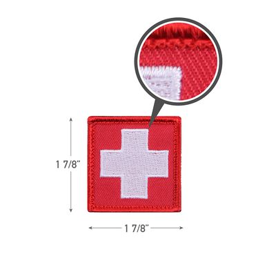 Embroidered Patch: White Cross on Red Square - Hook Backing