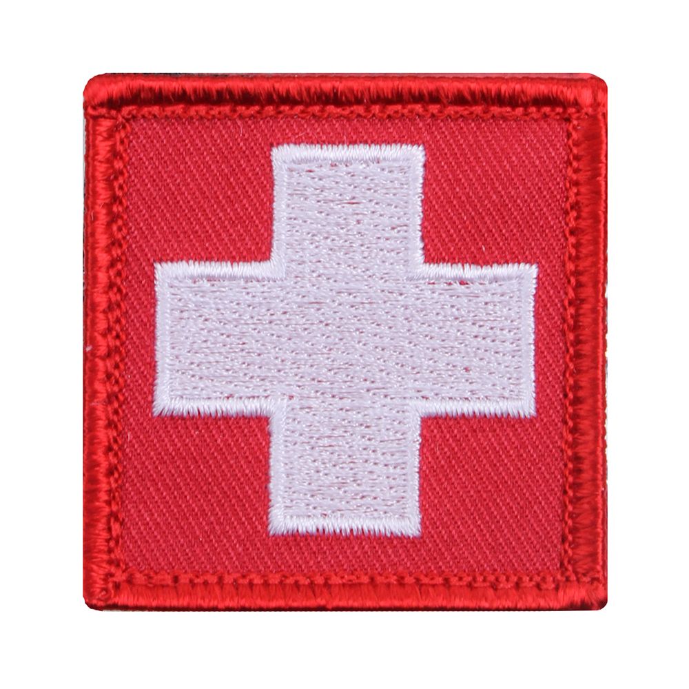 Embroidered Patch: White Cross on Red Square - Hook Backing