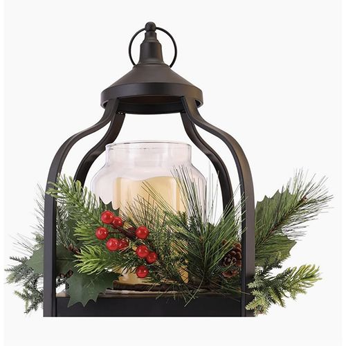 MerryBrite® 16-inch Metal Lantern with LED Candles