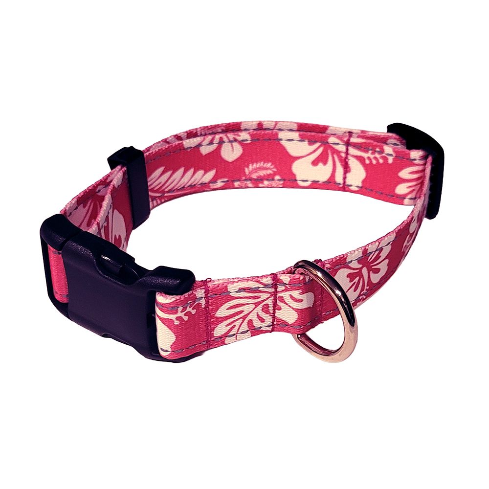 1-Inch Reflective Dog Collar: Pink Hibiscus