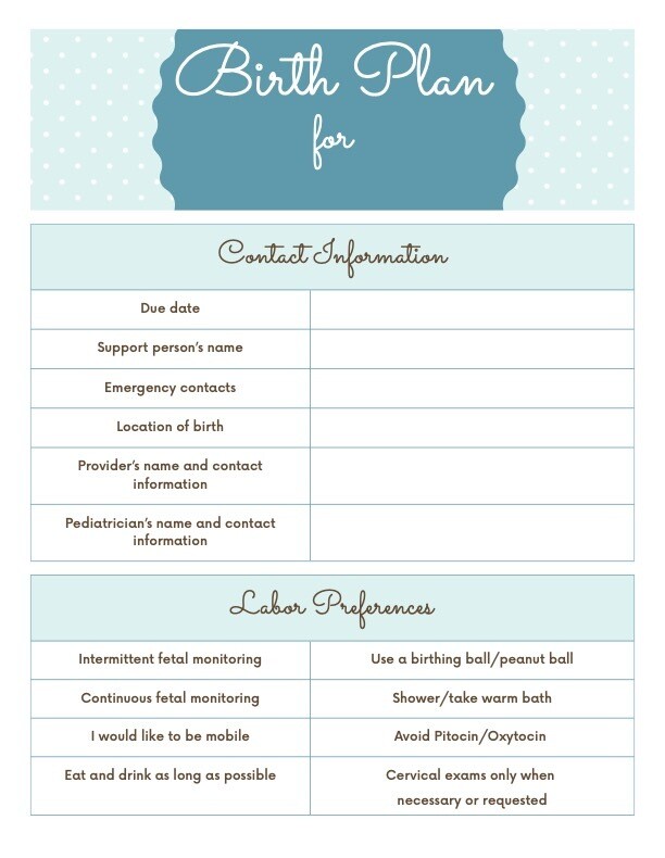 Birth Plan - Teal