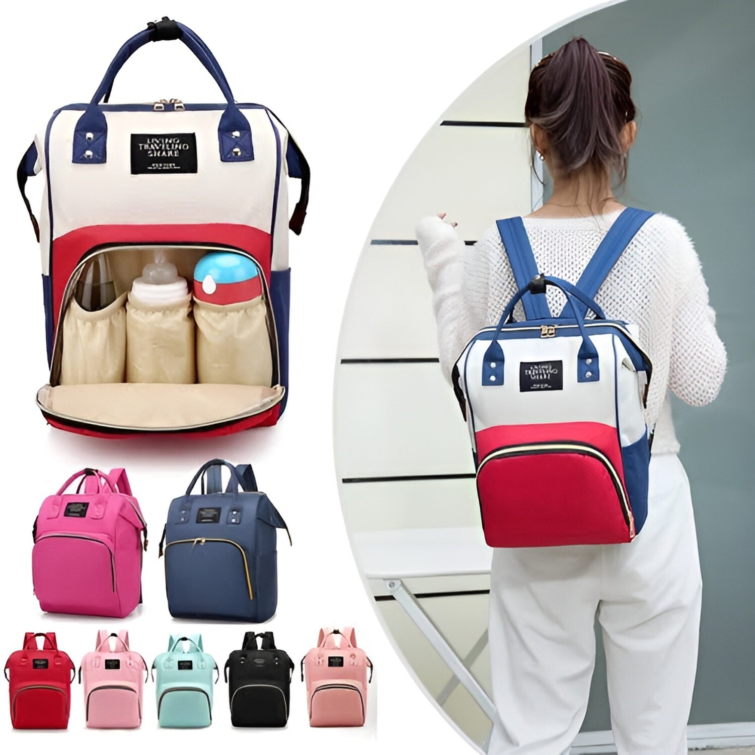 Large Capacity Mummy Bag Multi-function Waterproof Outdoor Women Backpack Nursing Bag for Baby Care