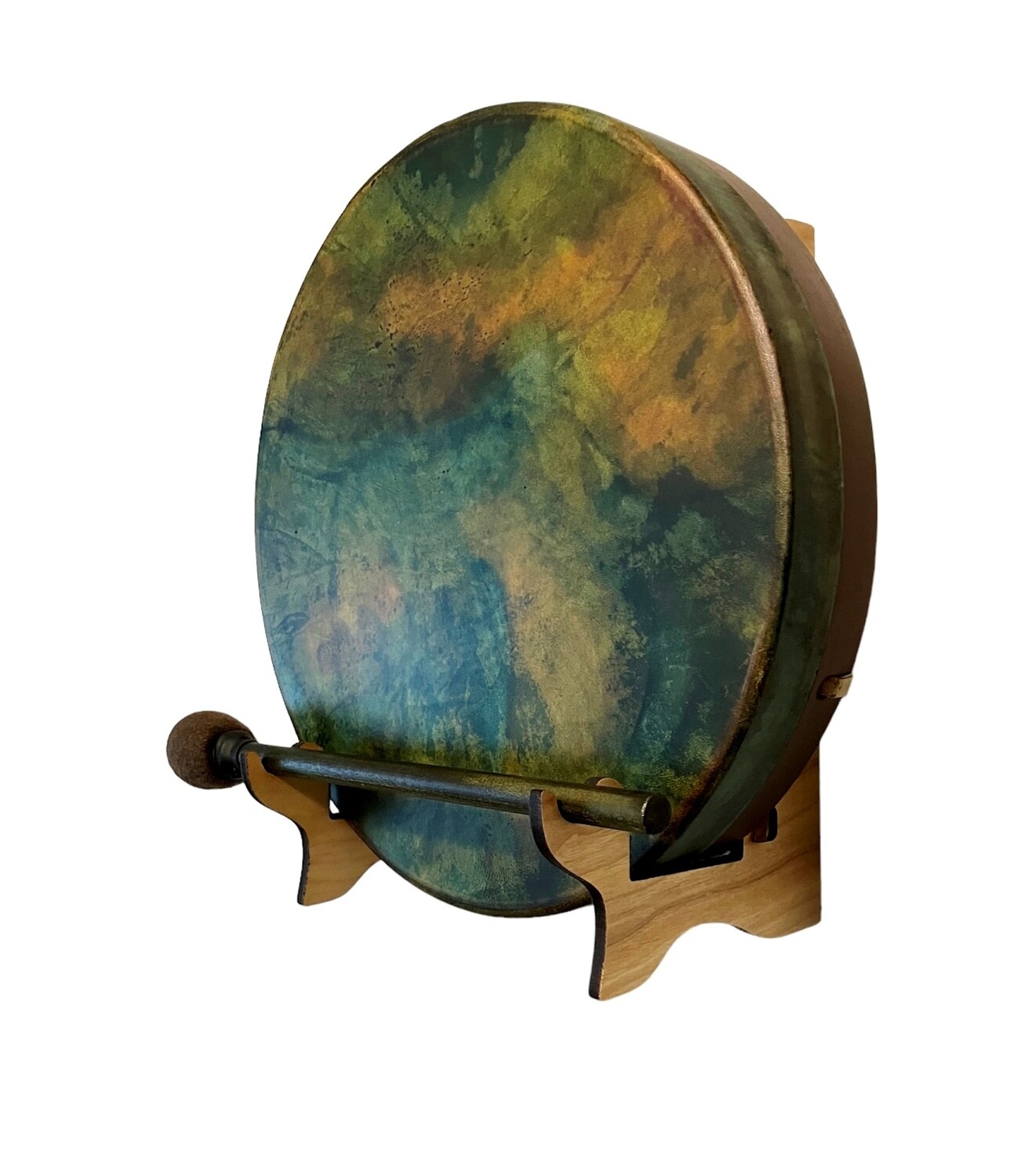 Green Earth Shamanic Frame Drum with optional illuminated Display Stand and Carry Bag