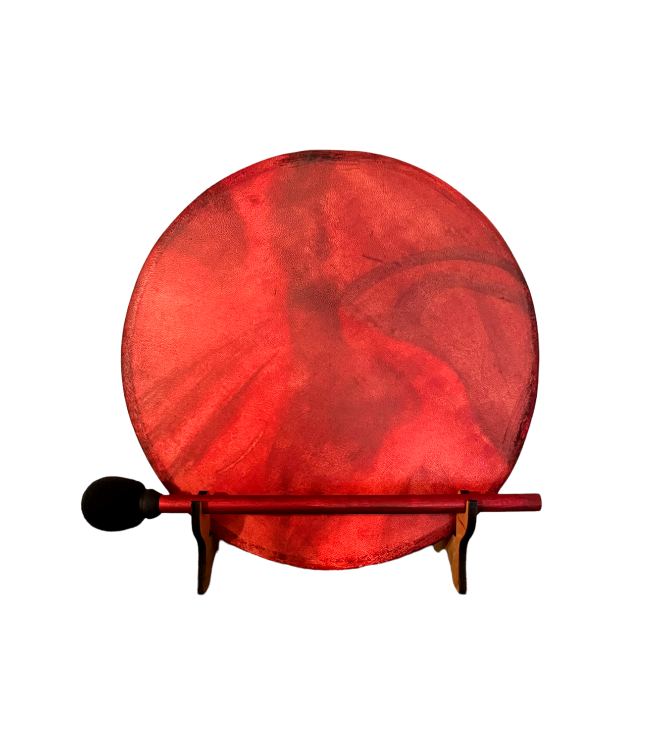 Fire Red Shamanic Frame Drum with optional illuminated Display Stand and Carry Bag