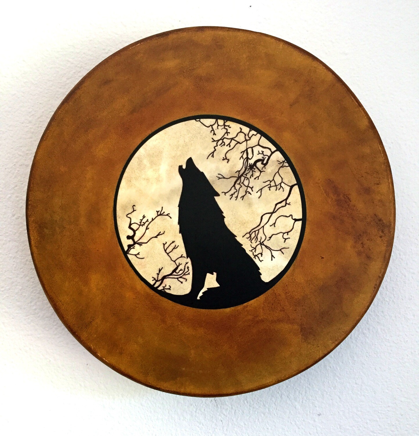 Howling Wolf Shamanic Frame Drum with optional illuminated Display Stand and Carry Bag