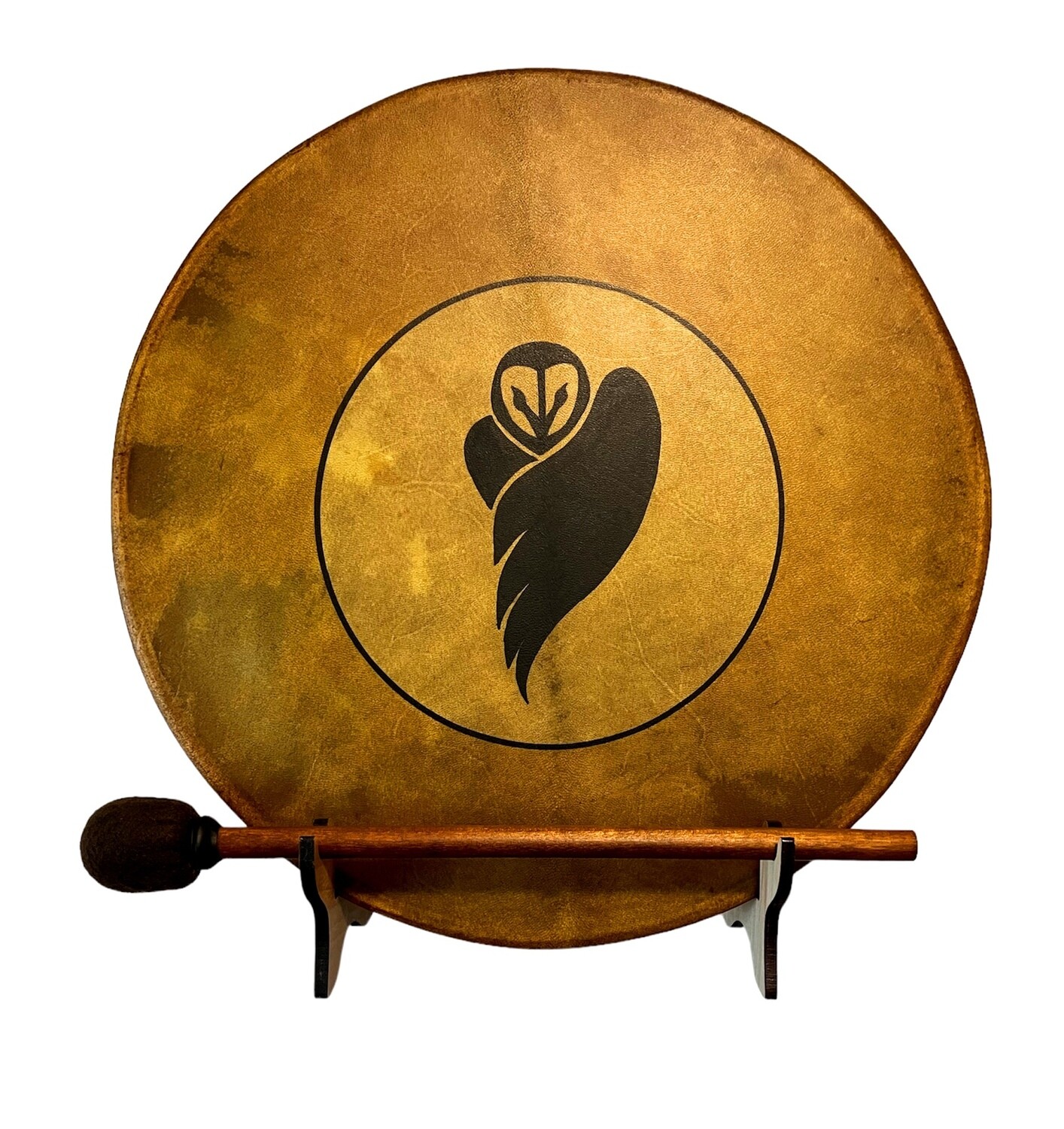 Owl Shamanic Frame Drum with optional illuminated Display Stand and Carry Bag
