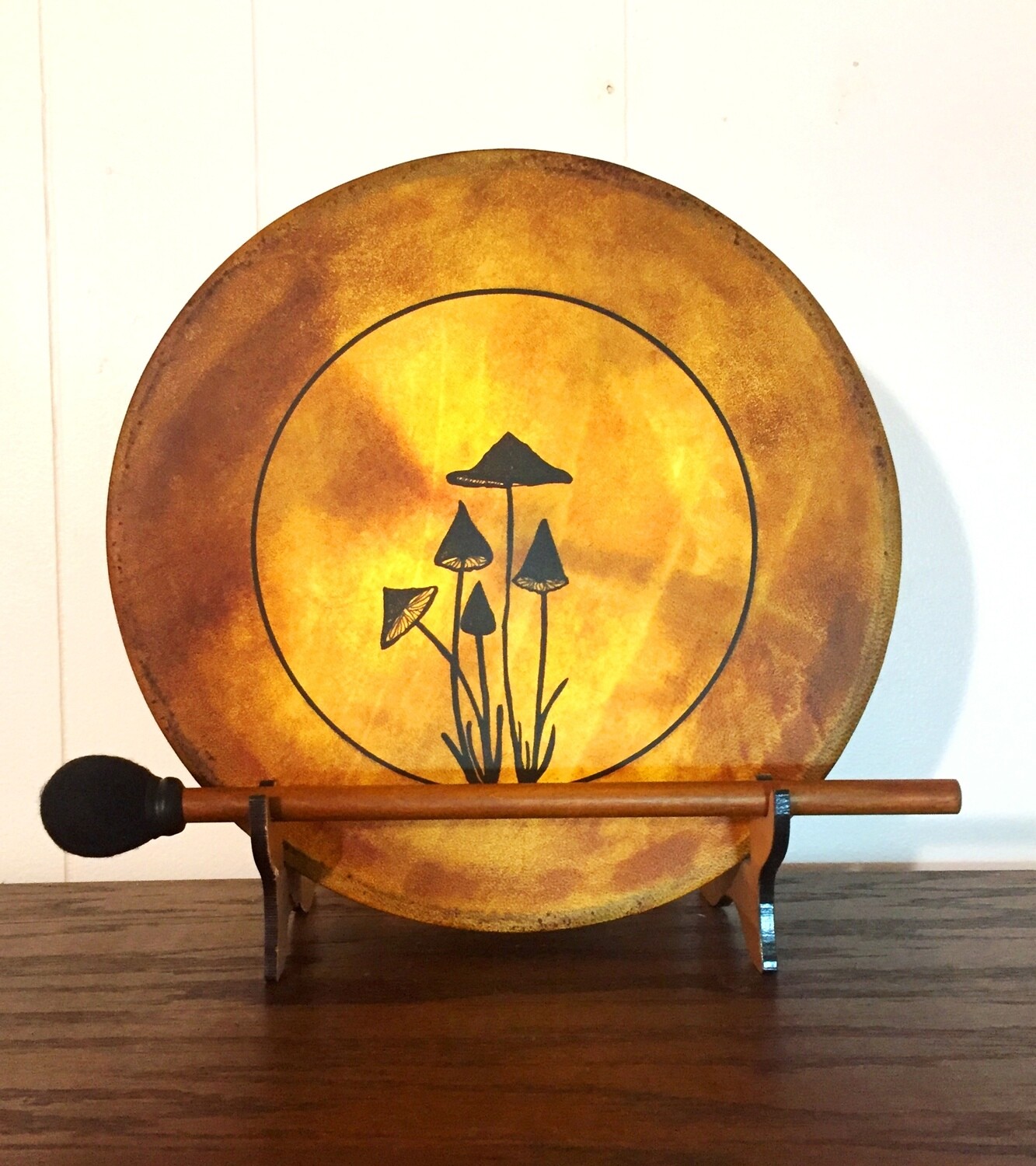 Magic Mushroom Shamanic Frame Drum with optional illuminated Display Stand and Carry Bag