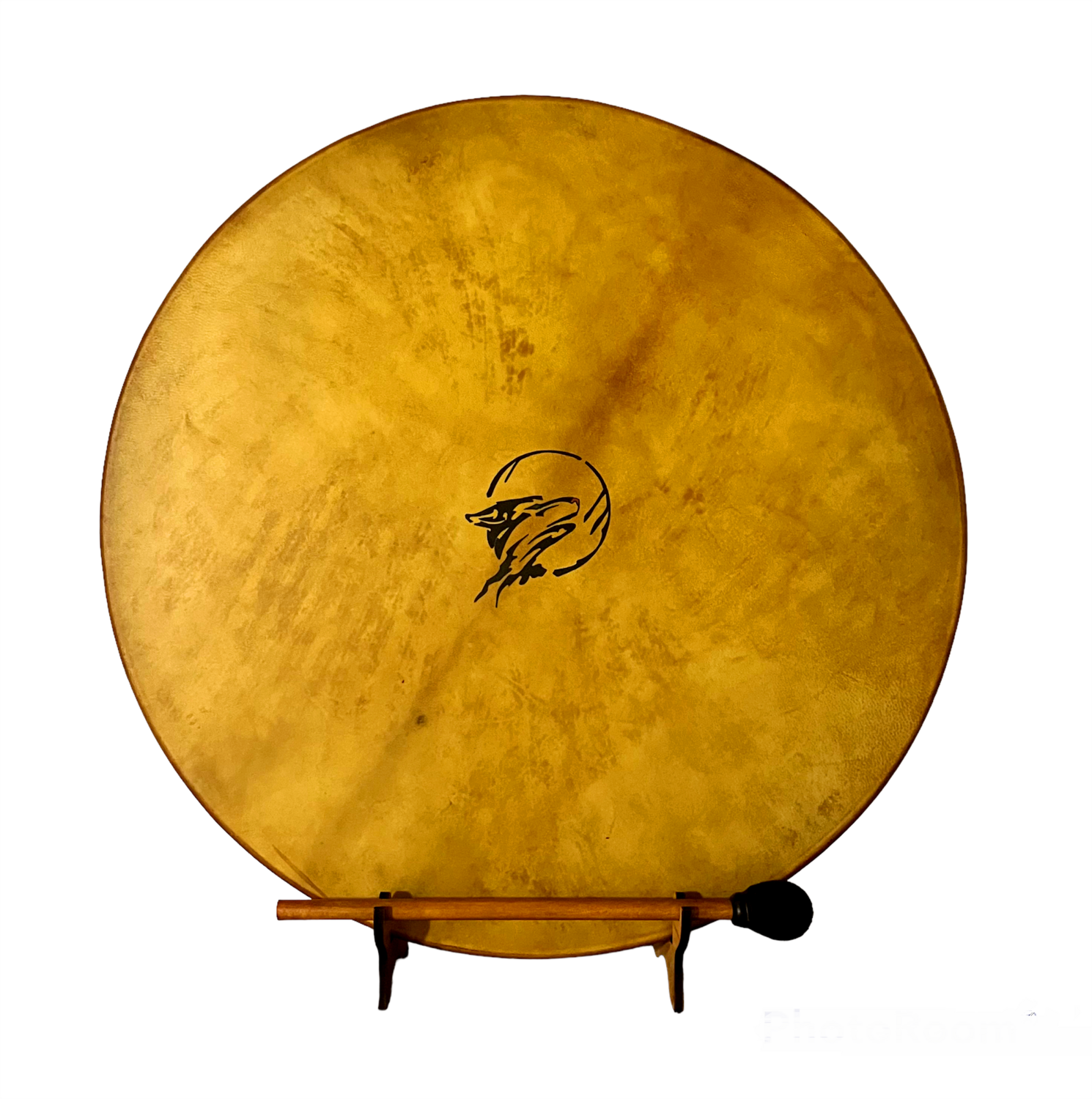 Wolf Head Shamanic Frame Drum with optional illuminated Display Stand and Carry Bag