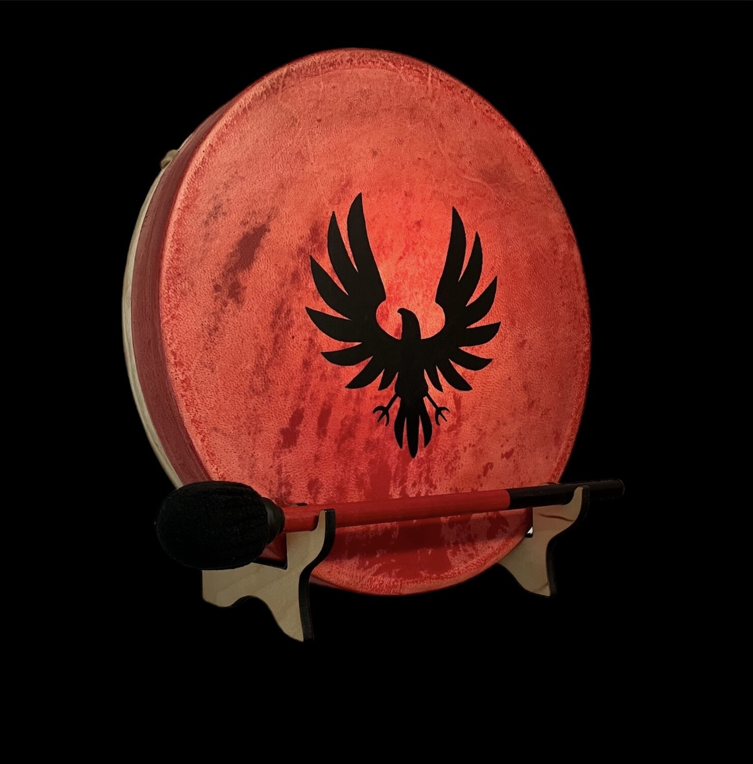 Hawk Shamanic Frame Drum with optional illuminated Display Stand and Carry Bag