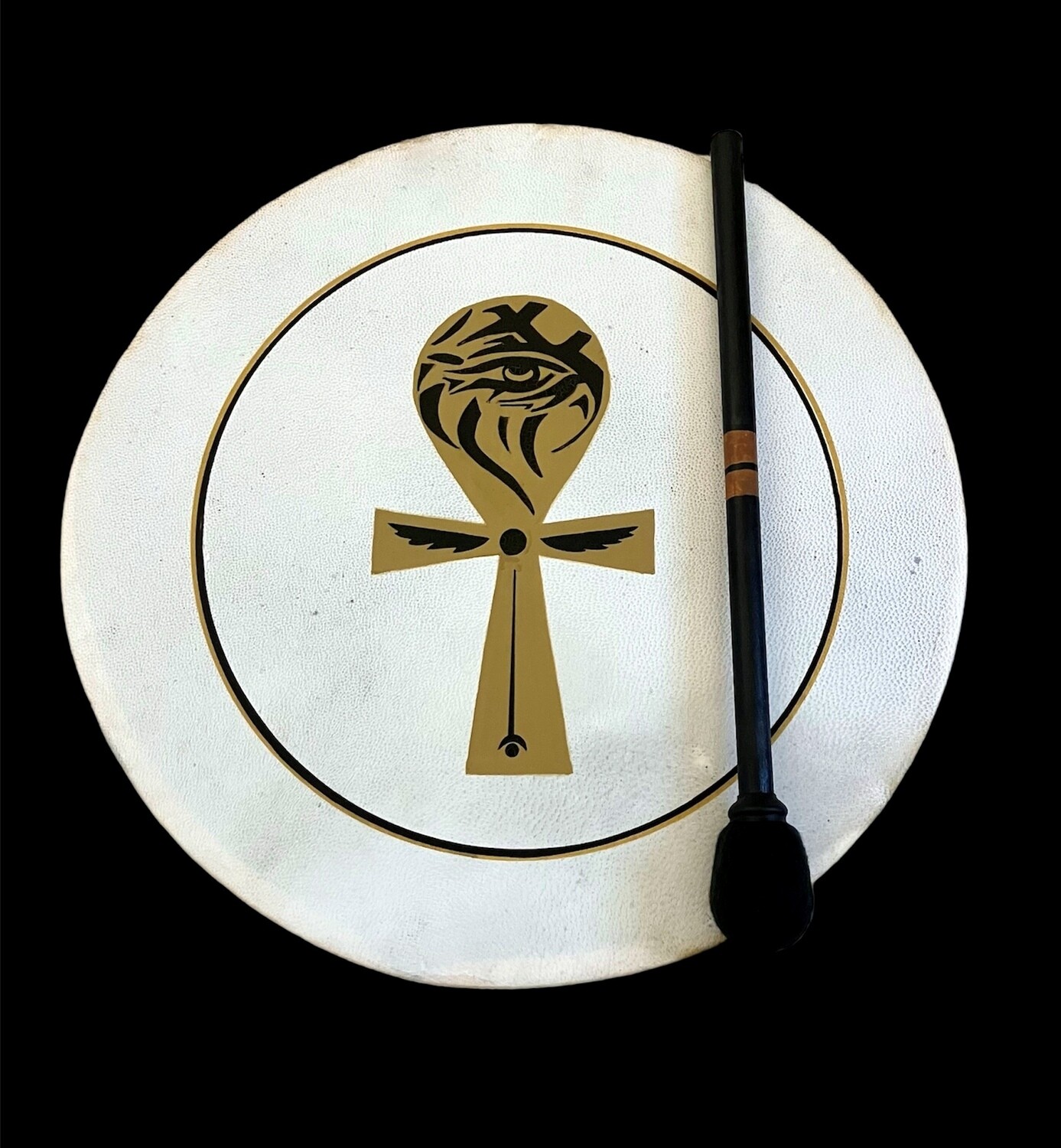 Eye of Ram Egyptian Ankh Shamanic Frame Drum with optional illuminated Display Stand and Carry Bag