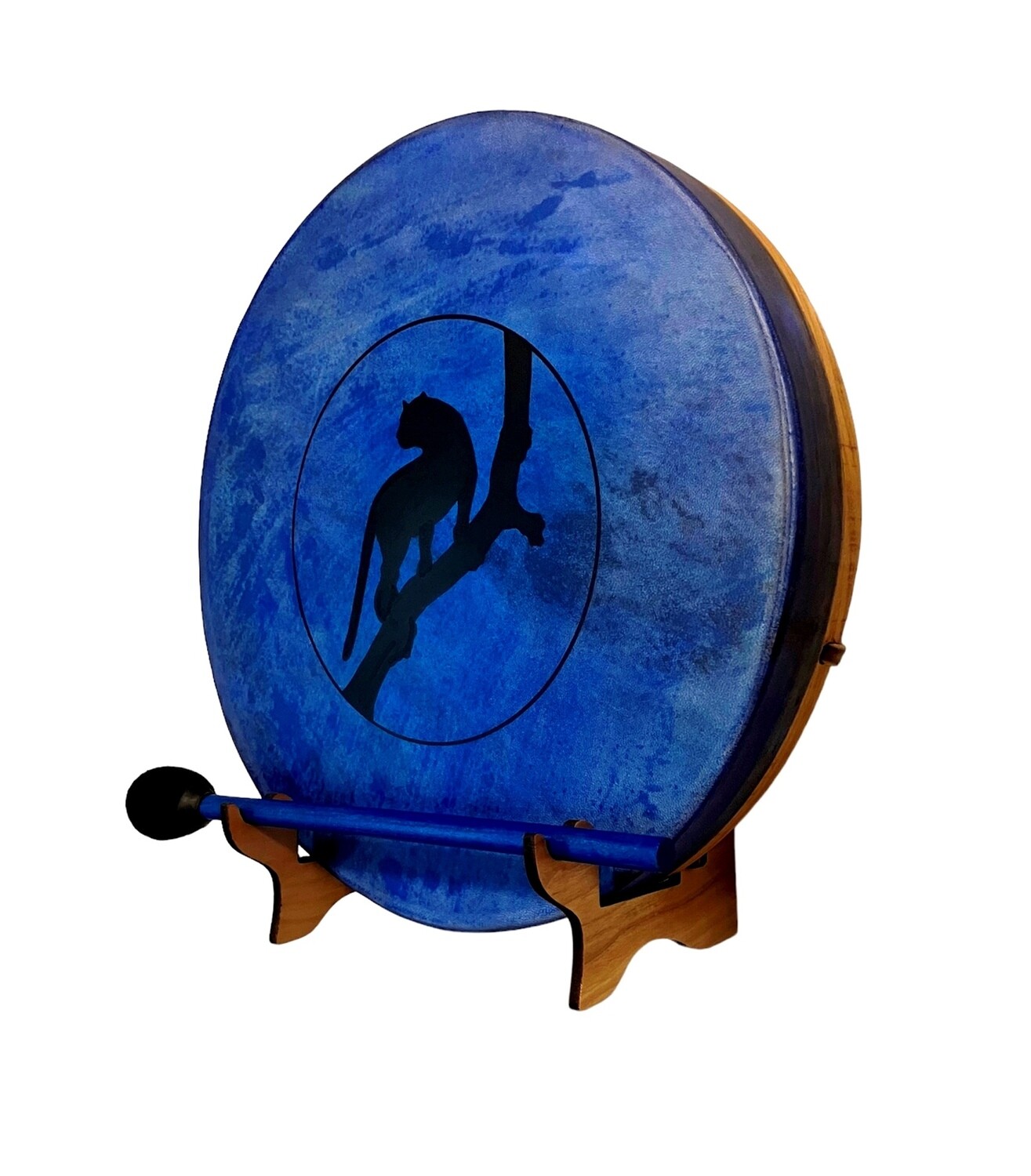 Black Panther Shamanic Frame Drum with optional illuminated Display Stand and Carry Bag