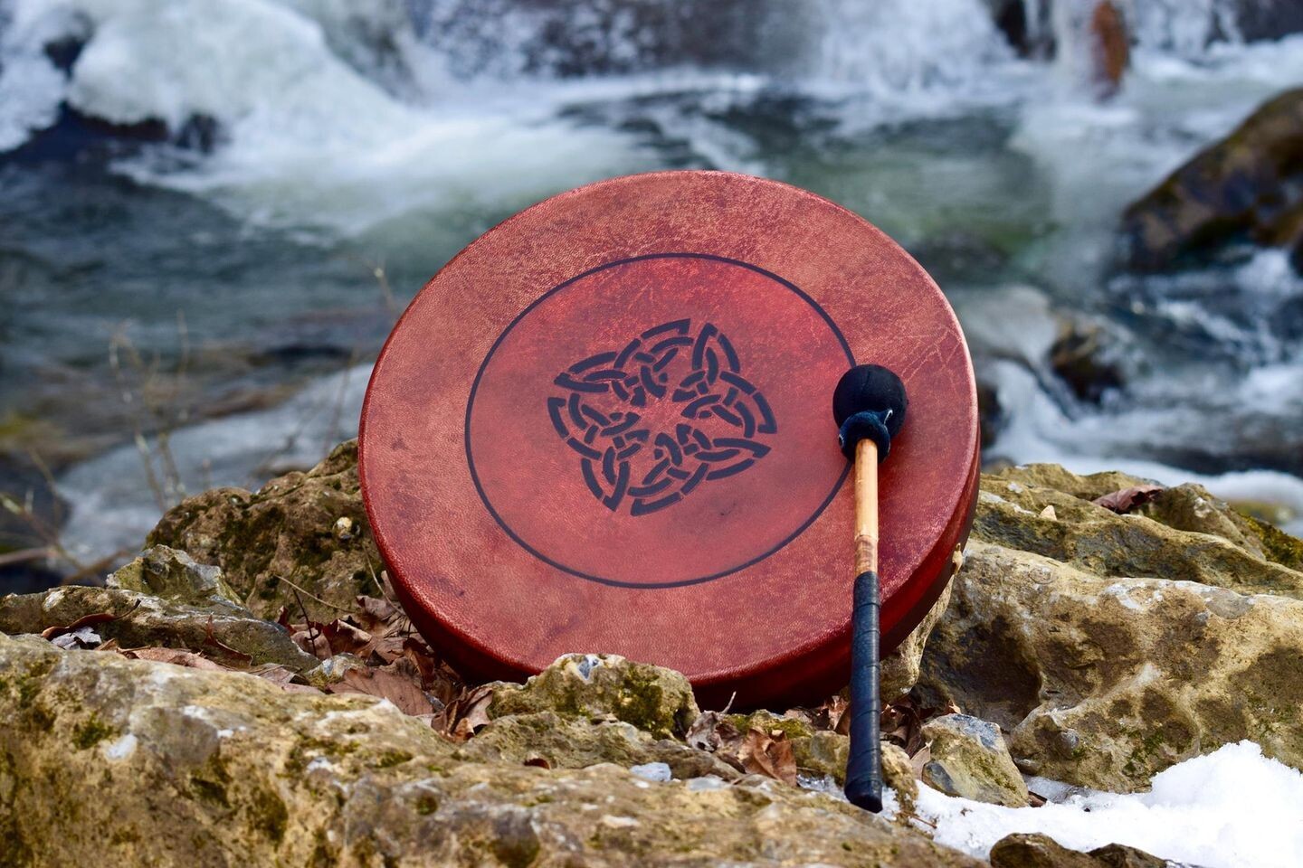 Celtic Knot Shamanic Frame Drum with optional illuminated Display Stand and Carry Bag