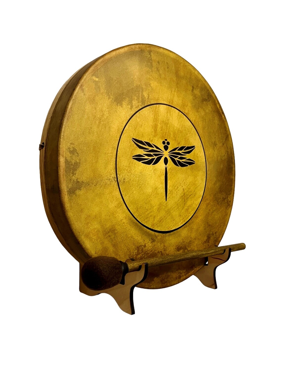 Dragonfly Spirit Shaman Frame Drum with optional illuminated Display Stand and Carry Bag