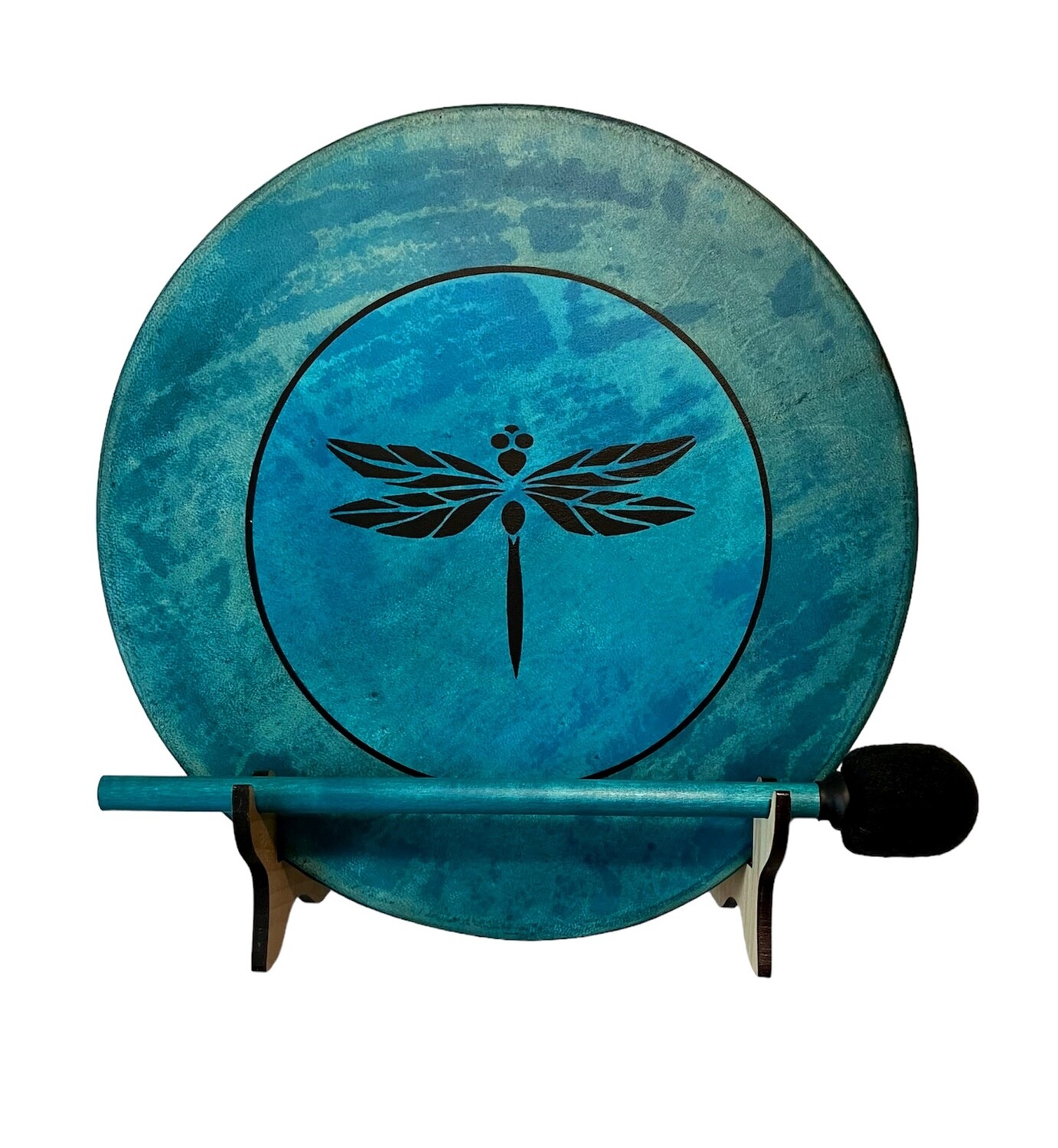 Turquoise Dragonfly Shamanic Frame Drum with optional illuminated Display Stand and Carry Bag