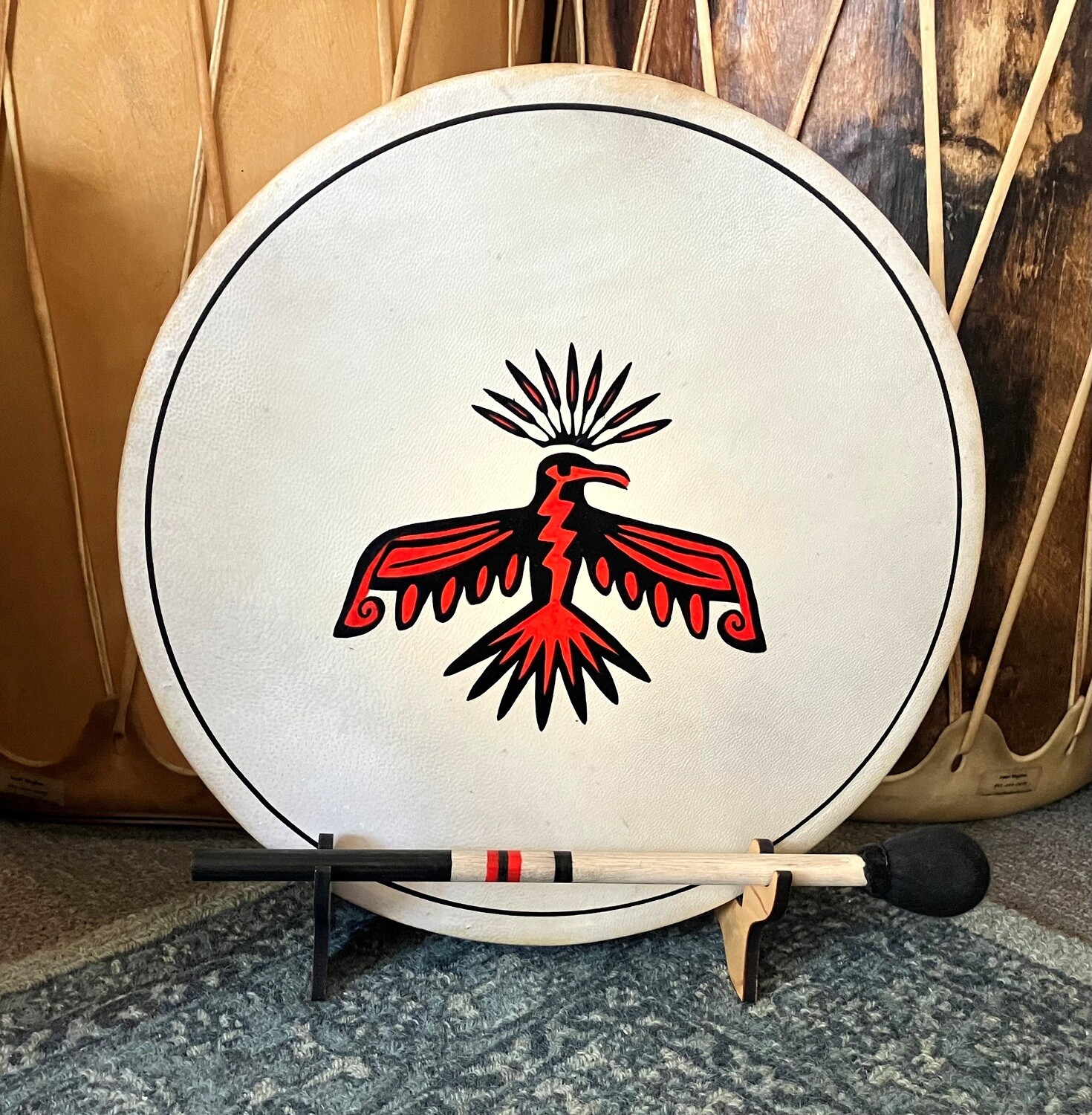 Thunderbird Shamanic Frame Drum with optional illuminated Display Stand and Carry Bag