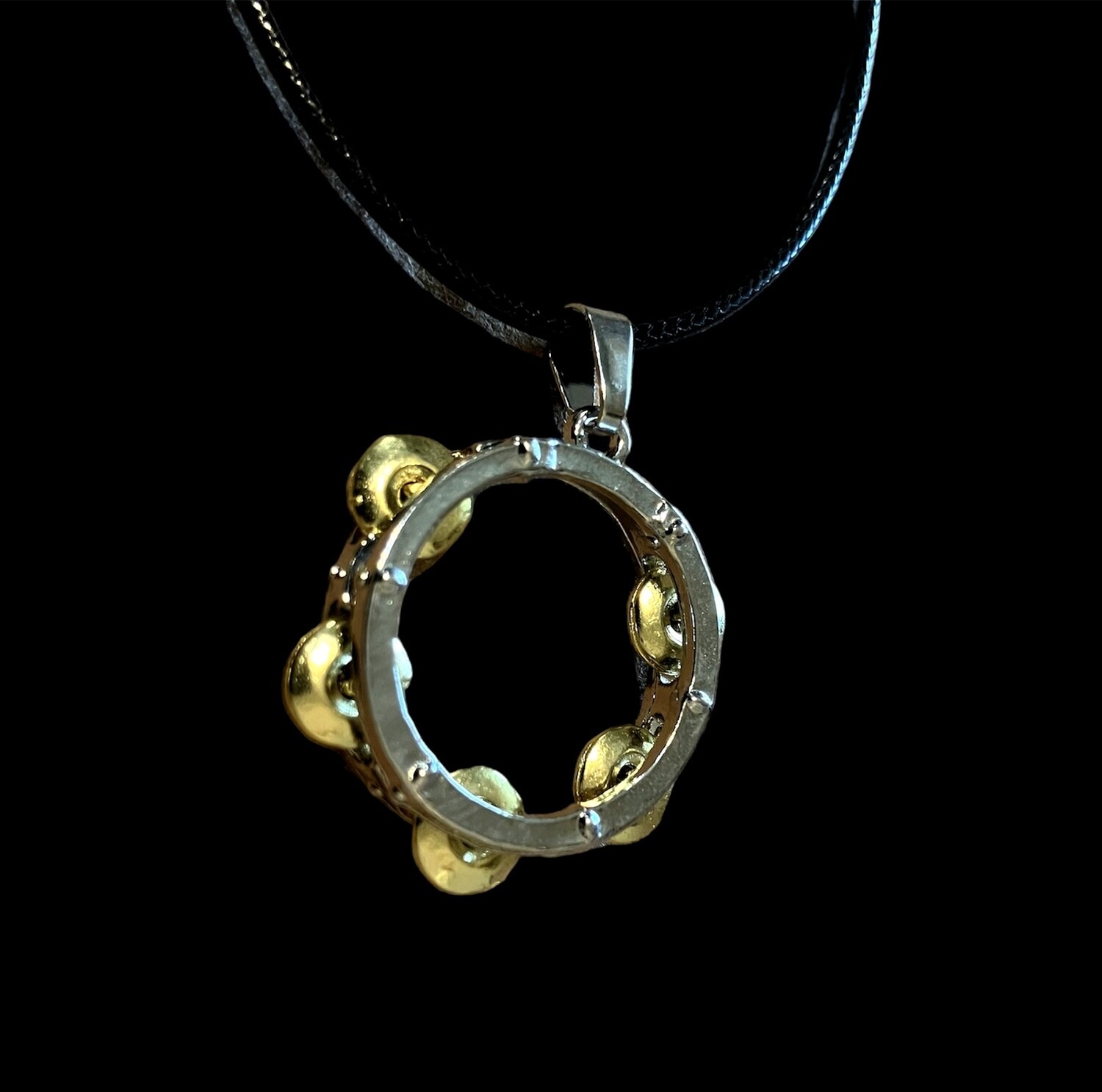 Tambourine Necklace Mixed Metals stainless steel and brass