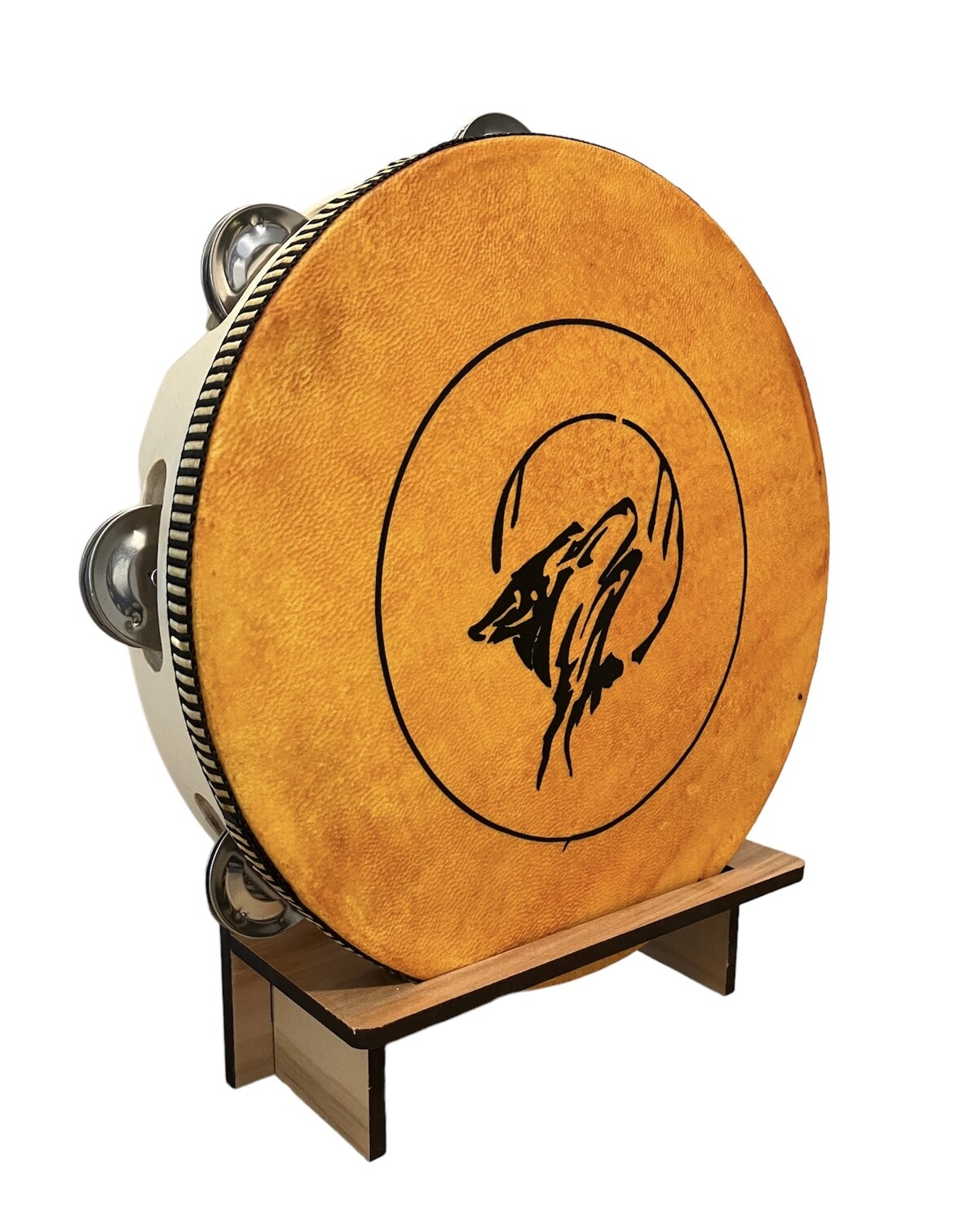 Wolf Spirit Tambourine with optional illuminated Display Stand Display Stand
