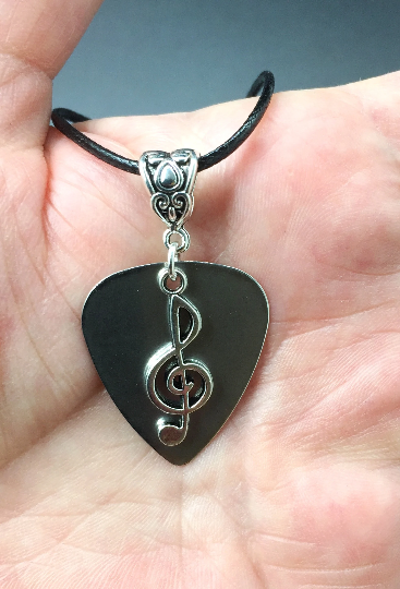 Stainless Steel Guitar Pick Necklace-Music Gift-Guitar Pendant - Clef Note Necklace-Music Jewelry-Gift for Musician
