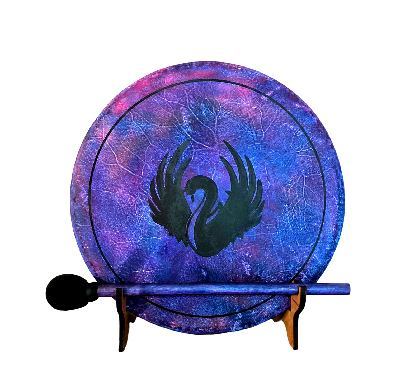 Swan Shamanic Frame Drum with optional illuminated Display Stand and Carry Bag