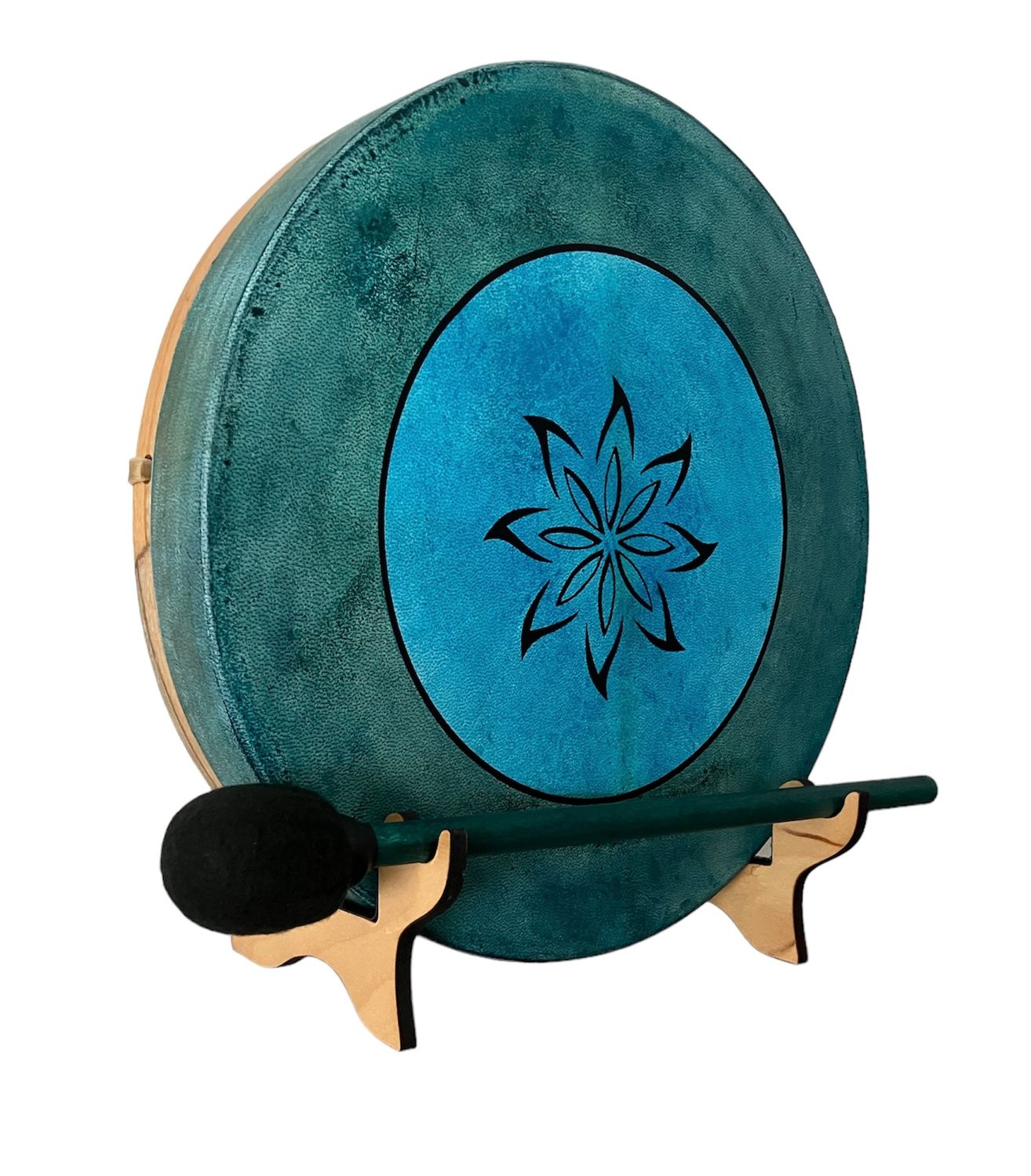 Lotus Flower Shamanic Frame Drum with optional illuminated Display Stand and Carry Bag