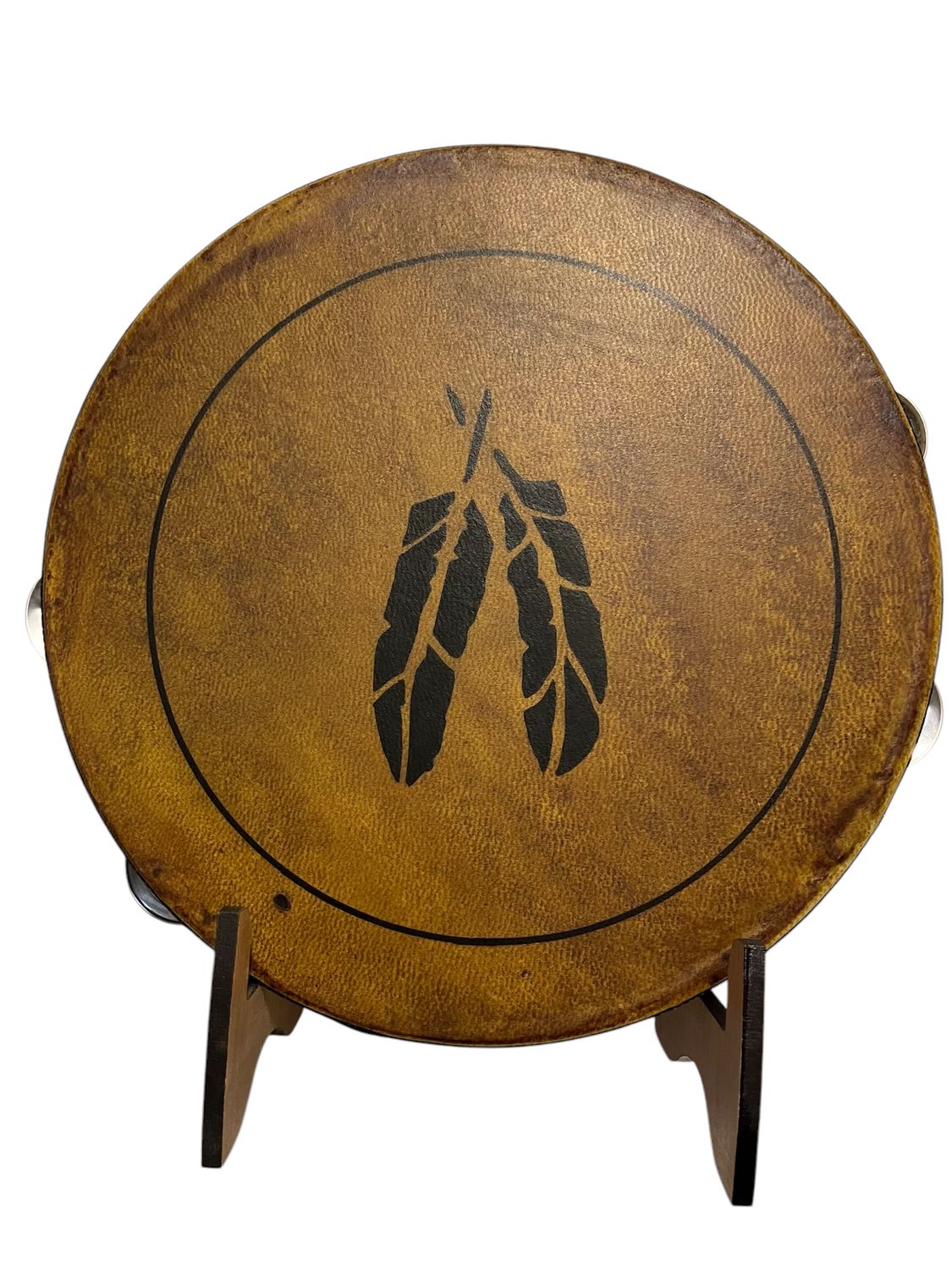 Two Feathers Tambourine with optional illuminated Display Stand Display Stand