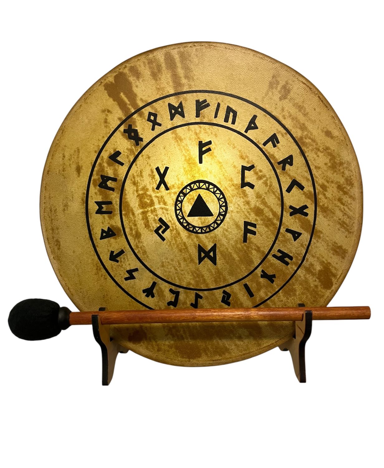 Runes Shamanic Frame Drum with optional illuminated Display Stand and Carry Bag