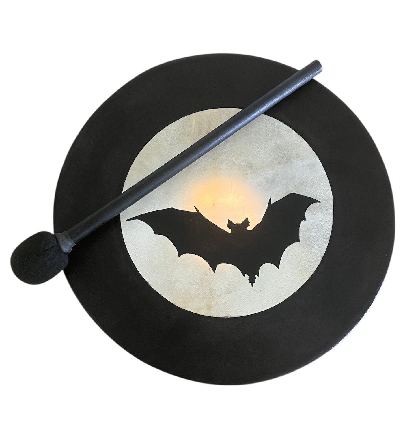 Bat Shaman Frame Drum with optional illuminated Display Stand and Carry Bag