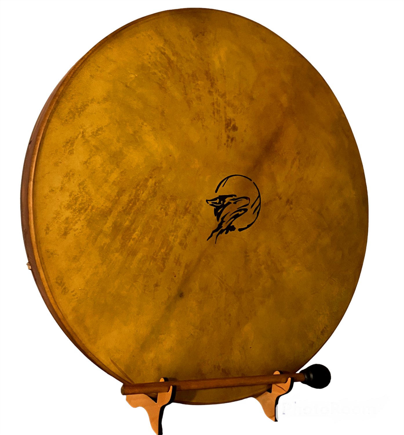Wolf Head Shamanic Frame Drum with optional illuminated Display Stand and Carry Bag