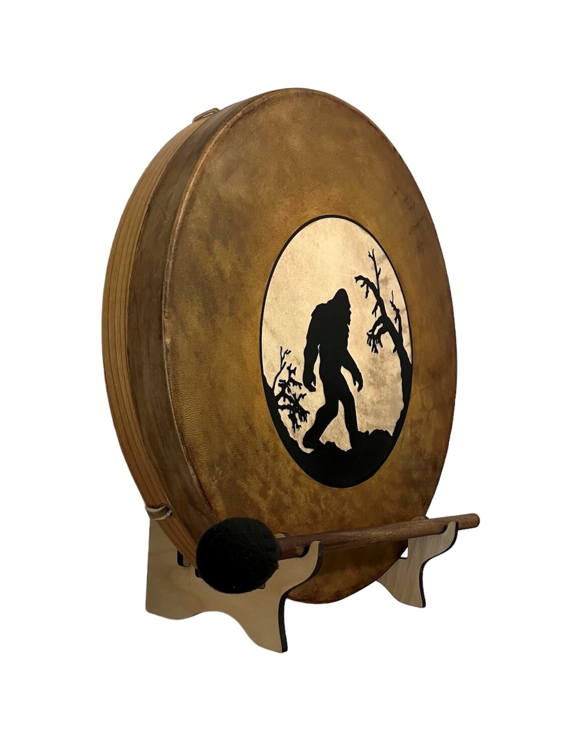 Bigfoot Shamanic Frame Drum with optional illuminated Display Stand and Carry Bag