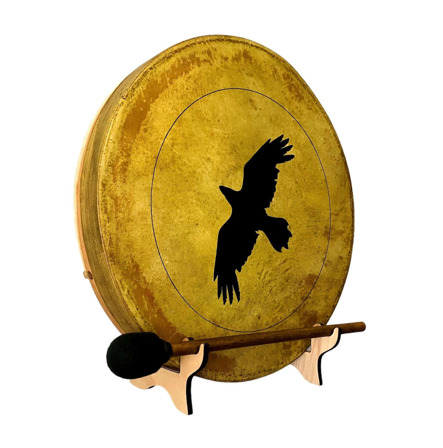 Crow Spirit Shaman Frame Drum with optional illuminated Display Stand and Carry Bag