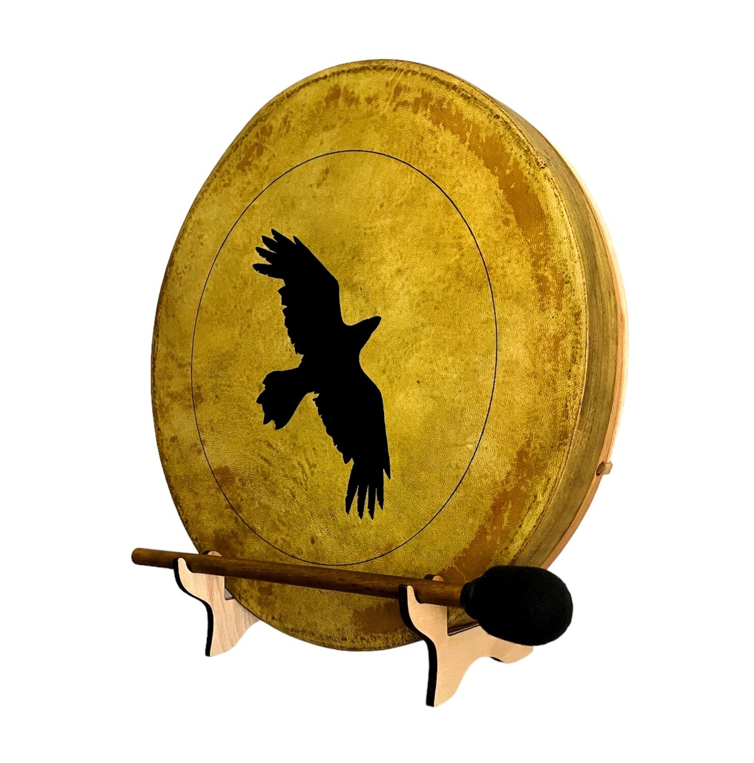 Crow Spirit Shaman Frame Drum with optional illuminated Display Stand and Carry Bag