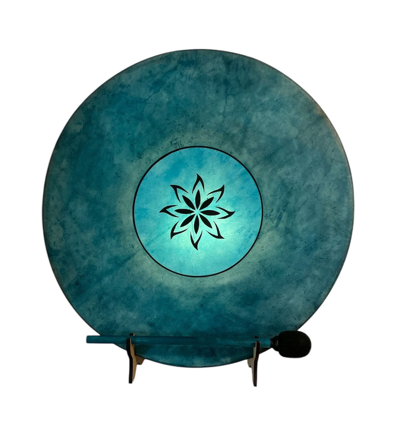 Lotus Flower Shamanic Frame Drum with optional illuminated Display Stand and Carry Bag