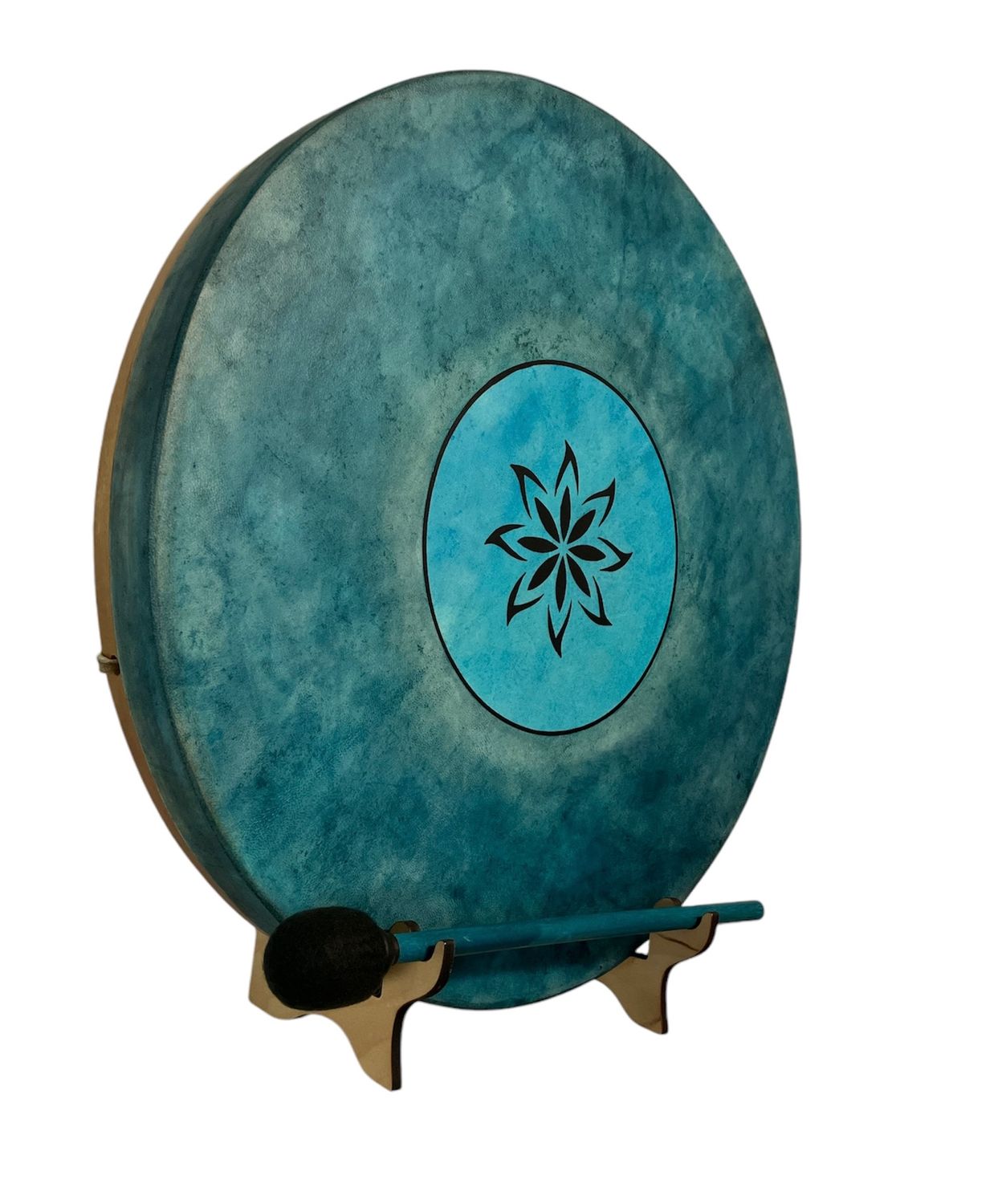 Lotus Flower Shamanic Frame Drum with optional illuminated Display Stand and Carry Bag