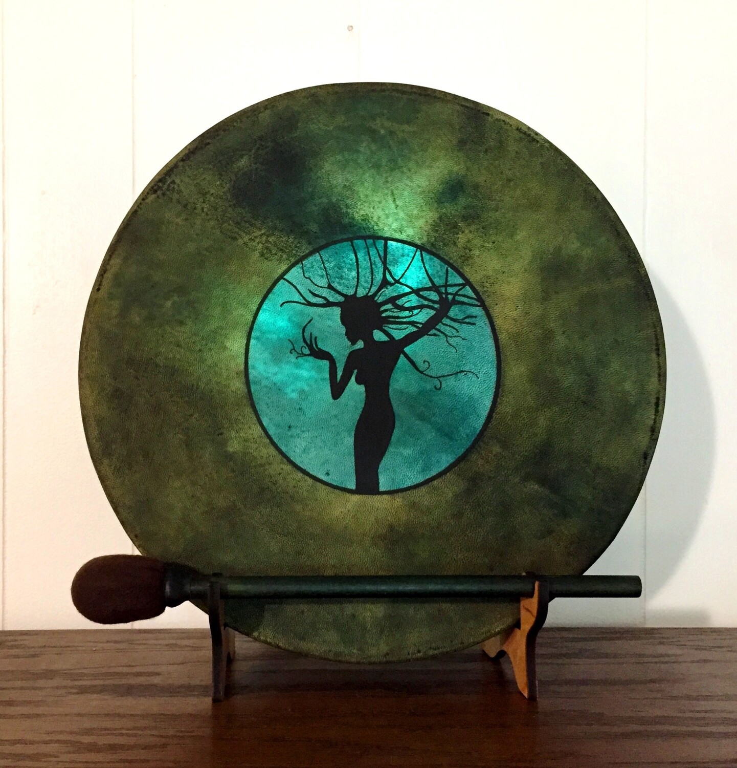 Wood Nymph Shamanic Frame Drum with optional illuminated Display Stand and Carry Bag