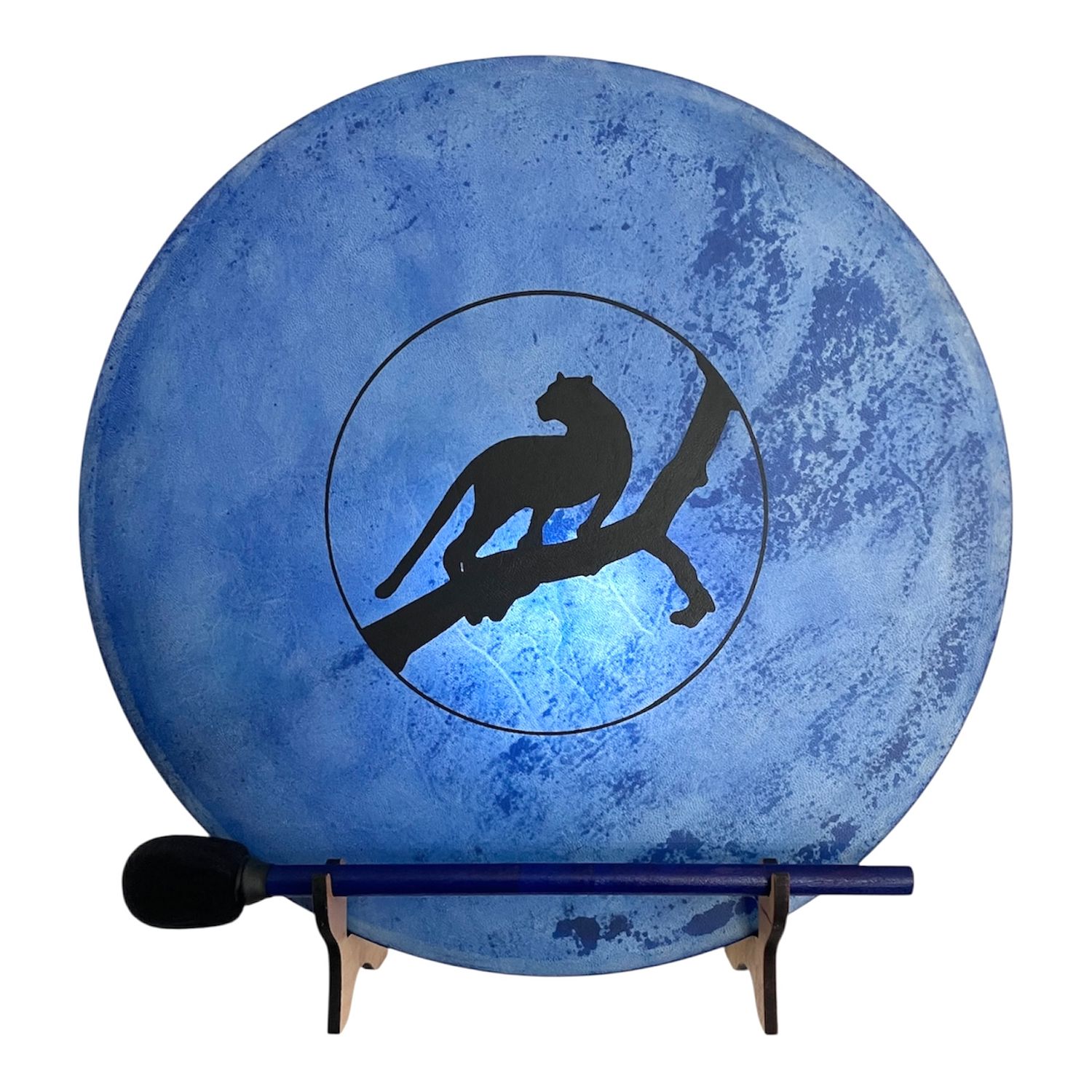 Panther Spirit Shaman Frame Drum with optional illuminated Display Stand and Carry Bag
