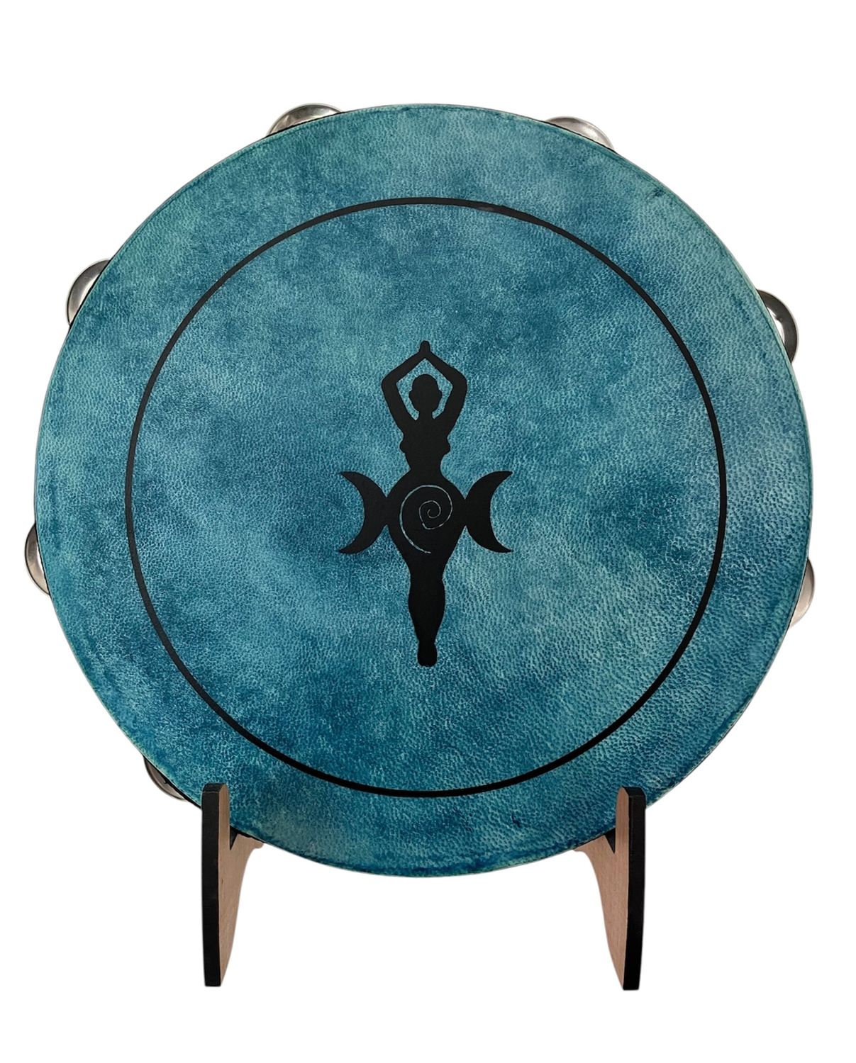 Wiccan Moon Goddess Tambourine with optional illuminated Display Stand Display Stand