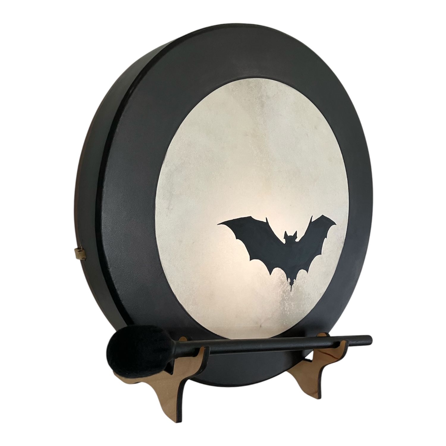 Bat Shaman Frame Drum with optional illuminated Display Stand and Carry Bag