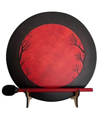 Blood Moon Shamanic Frame Drum with optional illuminated Display Stand and Carry Bag