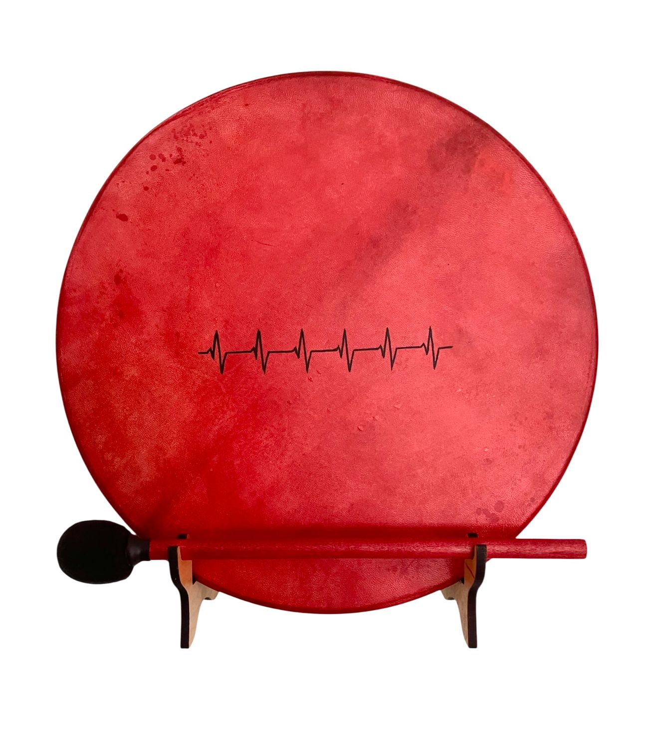 Red Heartbeat Shamanic Frame Drum with optional illuminated Display Stand and Carry Bag