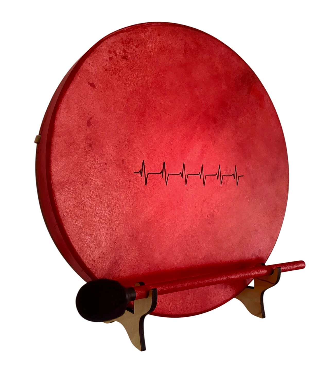 Red Heartbeat Shamanic Frame Drum with optional illuminated Display Stand and Carry Bag
