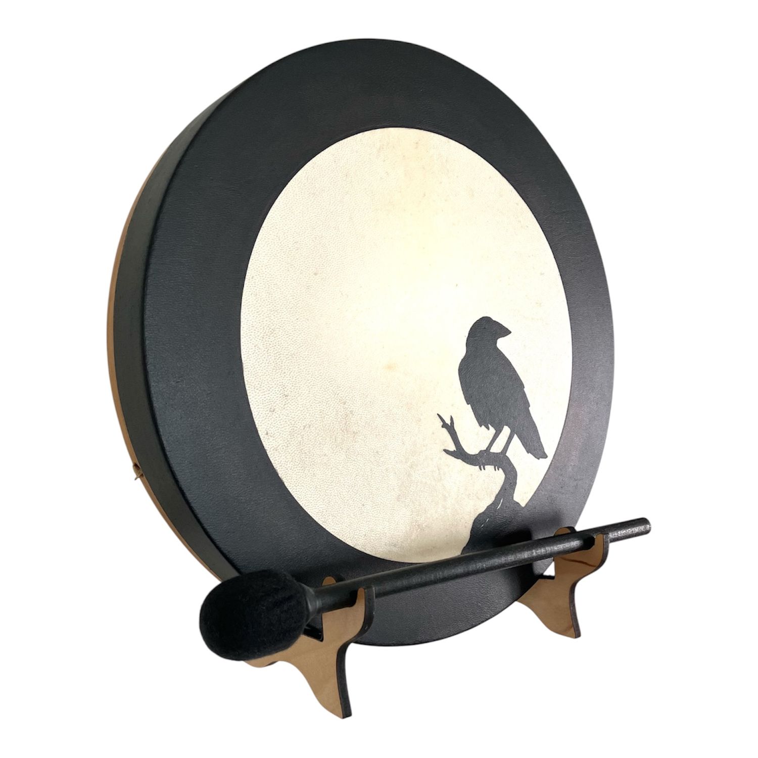 Raven Moon Shaman Frame Drum with optional illuminated Display Stand and Carry Bag