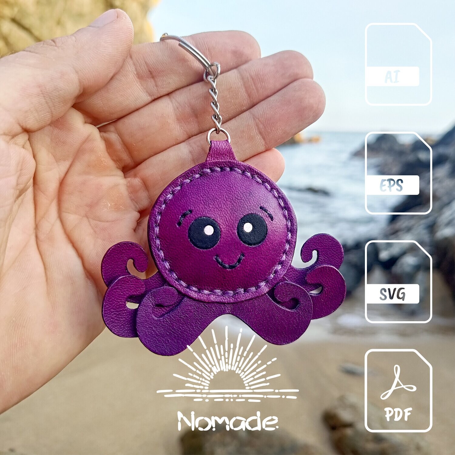 Octopus Bag Charm Pattern Leathercraft Pattern & Tutorial PDF Ai
