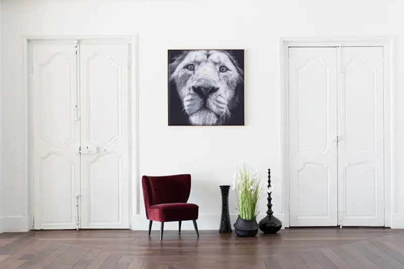 Akustikbild »Quieto«, mit einem Löwen-Motiv aus der Perspektive eines Raumes Akustikbild »Quieto«, mit einem Löwen-Motiv aus der Perspektive eines Raumes