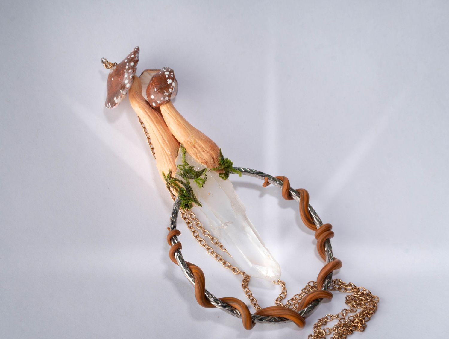 Mushroom Moss &amp; Crystal Necklace