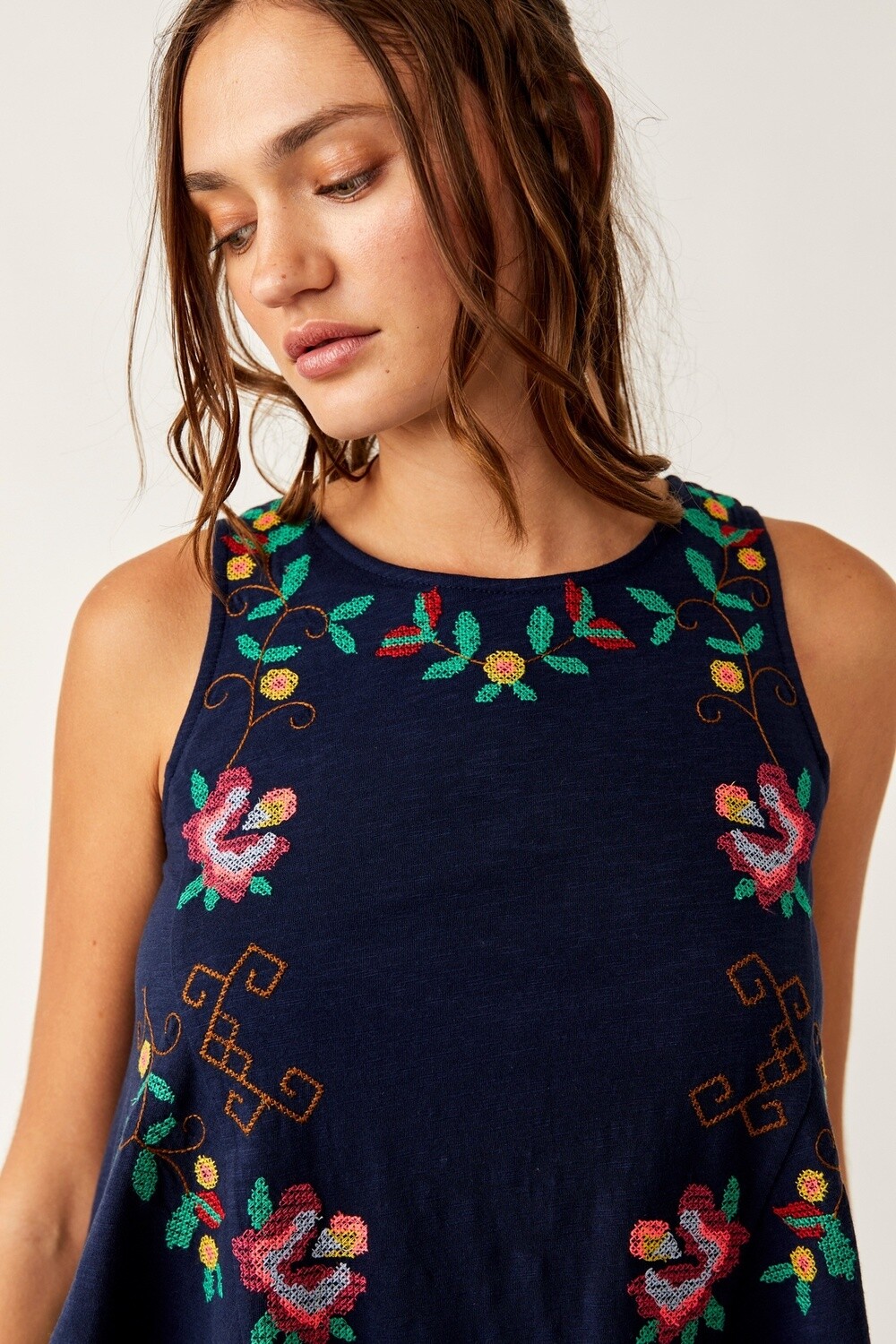 Fun And Flirty Embroidered Top, Color: Cobalt Combo, Size: XS